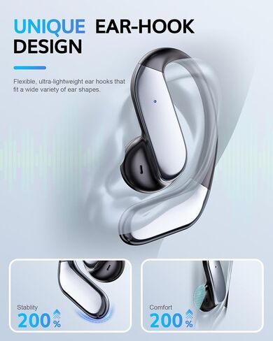 Upgraded Ultra Open Ear Earbuds with Hooks & Noise Cancelling Mic Clear Calls Ear Buds Wireless Bluetooth 6.1 Bone Conduction Headphones 90H Playtime Over the Ear Earbuds for Running Workout Cycling in Kuwait