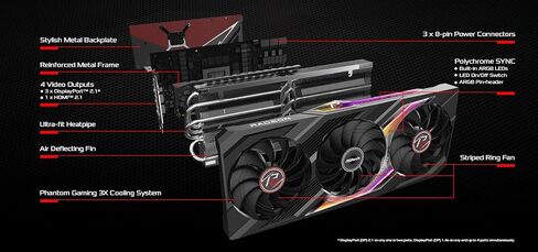 ASRock Radeon RX 7900 XTX Phantom Gaming 24GB OC Graphics Card, 2615 MHz Boost Clock, 24GB GDDR6, DisplayPort 2.1, HDMI 2.1, Triple Fan Cooling in Kuwait
