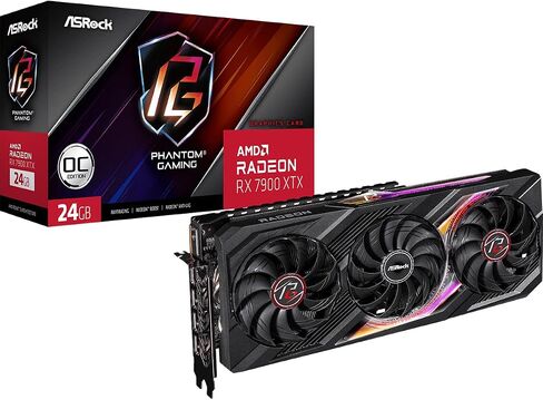 ASRock Radeon RX 7900 XTX Phantom Gaming 24GB OC Graphics Card, 2615 MHz Boost Clock, 24GB GDDR6, DisplayPort 2.1, HDMI 2.1, Triple Fan Cooling in Kuwait