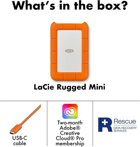 LaCie Rugged Mini Portable External Hard Drive, 4TB, 2.5", for PC, Mac, iPad, and iPhone, with Data Rescue Service in Kuwait
