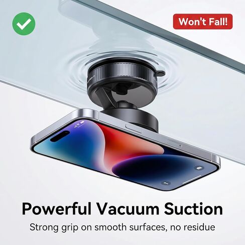 Magnetic Vacuum Suction Cup Car Phone Holder 360° Degree Rotatable Foldable Lightweight One-Hand Operation Dashboard Windshield Air Vent Mount for iPhone Samsung Android Smartphones Black in Kuwait