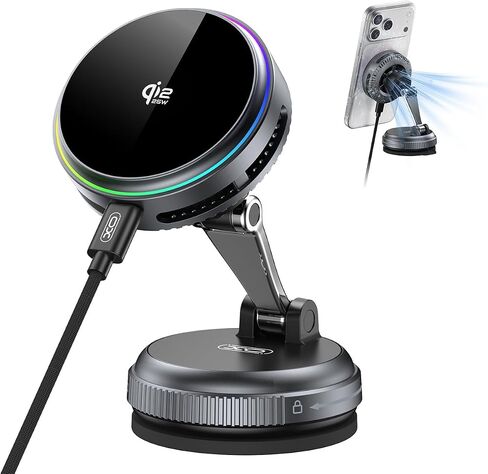 XO Qi2.2 Magnetic Car Mount Charger,25W Fast Charging with Cooling Fan and LED Light, 360° Rotatable Strong Hold Car Phone Mount with for Phone,Universal Fit for Most Vehicles, Easy Installation in Kuwait