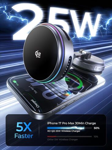 XO Qi2.2 Magnetic Car Mount Charger,25W Fast Charging with Cooling Fan and LED Light, 360° Rotatable Strong Hold Car Phone Mount with for Phone,Universal Fit for Most Vehicles, Easy Installation in Kuwait