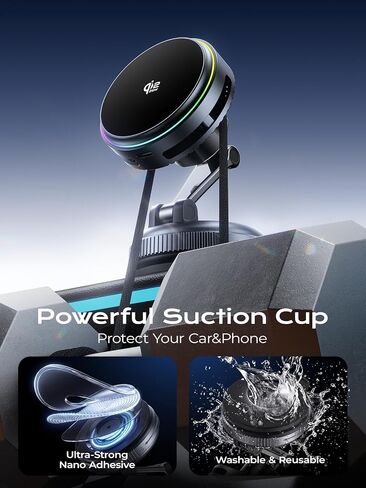 XO Qi2.2 Magnetic Car Mount Charger,25W Fast Charging with Cooling Fan and LED Light, 360° Rotatable Strong Hold Car Phone Mount with for Phone,Universal Fit for Most Vehicles, Easy Installation in Kuwait