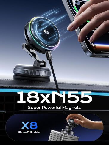 XO Qi2.2 Magnetic Car Mount Charger,25W Fast Charging with Cooling Fan and LED Light, 360° Rotatable Strong Hold Car Phone Mount with for Phone,Universal Fit for Most Vehicles, Easy Installation in Kuwait