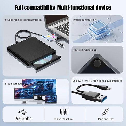 Fast External Disc Drive for Laptops with Plug Play and High-Speed Transfer Compact External Visual Drive in Kuwait