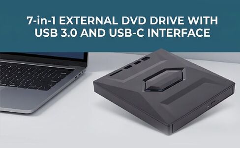 External DVD Drive USB 3.0 and Type C Portable CD DVD Burner Reader Writer with USB Hub and Card Reader for Laptop Desktop PC windowss in Kuwait