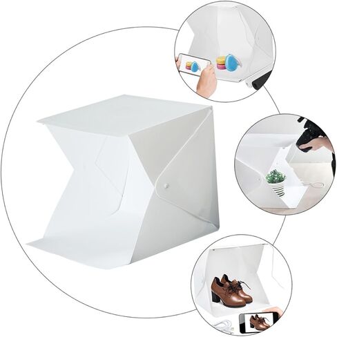 DECHOUS 20cm Portable Folding Photography Light Tent with LED Softbox, Dual Light Strips, 2 Colored Backdrops for Product and Phone Photography Studio in Kuwait