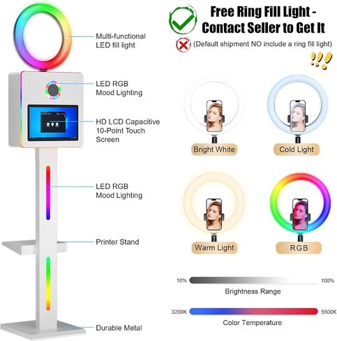 Mirror Photo Booth Built in Mini Pc, DSLR Photo Booth with 15.6" Touch Screen, Flight Case, App Control – Perfect for Weddings, Parties and Event Rentals (White) in Kuwait