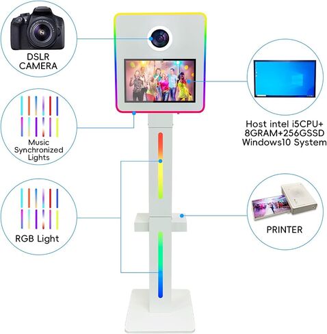 Mirror Photo Booth Built in Mini Pc, DSLR Photo Booth with 15.6" Touch Screen, Flight Case, App Control – Perfect for Weddings, Parties and Event Rentals (White) in Kuwait