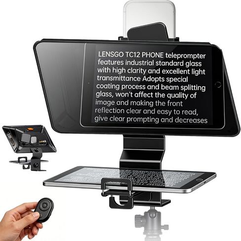 Teleprompter for Phone, LENSGO TC12P 14.5'' Aluminum Prompter App Compatible with iOS/Android, Professional Prompter for Vlogging, Interview in Kuwait