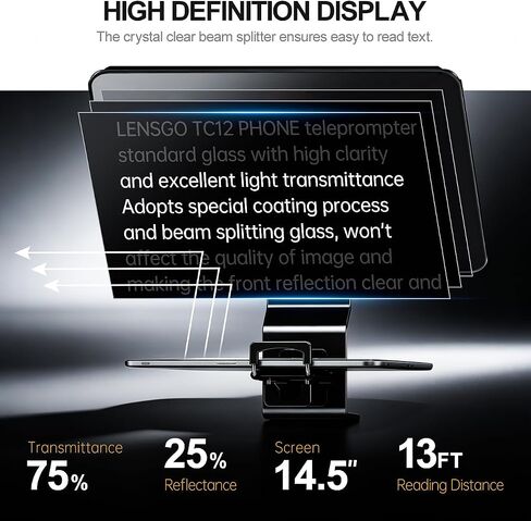 Teleprompter for Phone, LENSGO TC12P 14.5'' Aluminum Prompter App Compatible with iOS/Android, Professional Prompter for Vlogging, Interview in Kuwait