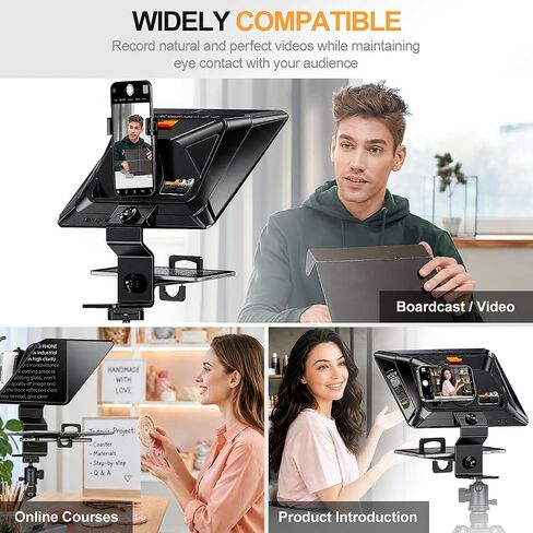 Teleprompter for Phone, LENSGO TC12P 14.5'' Aluminum Prompter App Compatible with iOS/Android, Professional Prompter for Vlogging, Interview in Kuwait