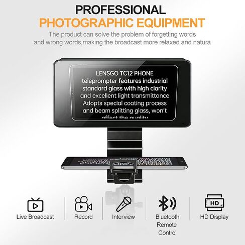 Teleprompter for Phone, LENSGO TC12P 14.5'' Aluminum Prompter App Compatible with iOS/Android, Professional Prompter for Vlogging, Interview in Kuwait