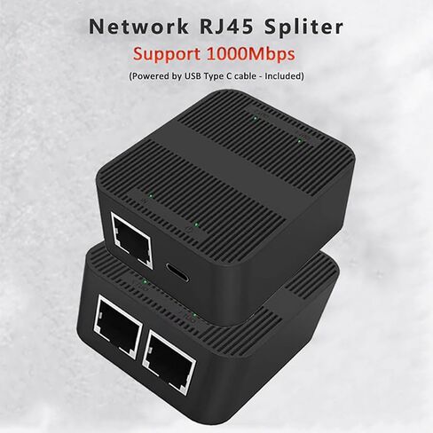 Ethernet Splitter RJ45 1 in 2 Out, 1000Mbps USB C Powered, Stable Waft LAN Splitter with USB Cable, Widely Compatible with Switch TV PC, Solves Connection Issues Due to Limited Ca in Kuwait