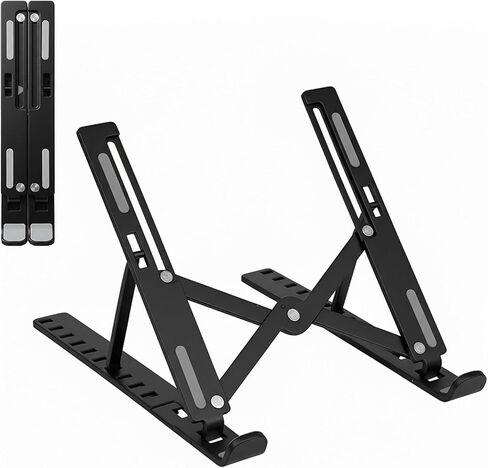 Laptop Stand for Desk, Adjustable 10-Angle Foldable Laptop Riser, Portable Black Plastic Tablet Holder, Ventilated Notebook Stand Compatible with All Laptops up to 17 Inch in Kuwait