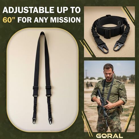 Traditional Two Point Rifle Sling Strap - Gun Sling with Metal Hook for Outdoor, Hunting, Airsoft, Paintball & Training Tactical 2 Point Easy Attach, Adjustable Gun Shoulder Strap in Saudi Arabia