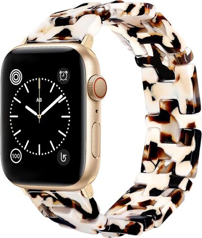 JR.DM Resin Stretchy Tortoise Shell Fancy Beaded Bracelet Light Watch Band Women Compatible with Apple Watch Band 38mm 40mm 41mm 42mm (S11/10) Strap Wristband for iWatch Series 11/10/9/8/7/6/5/4/3/2/1/SE/Ultra in Kuwait