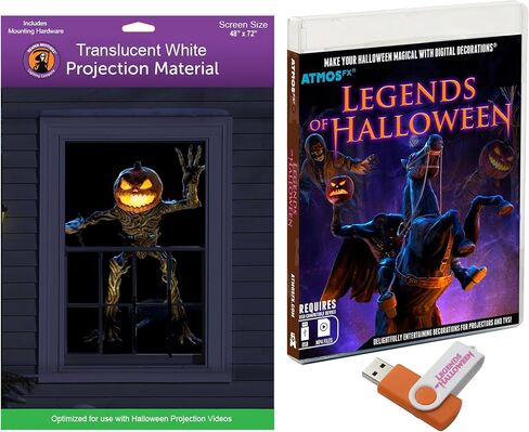 AtmosFX® Spooky Halloween Hollusion Vol 2 Digital Decoration on USB Includes 9 Atmosfx Video Effects for Hallloween Plus 5.5' x 9' Holographic Projection Screen in Saudi Arabia