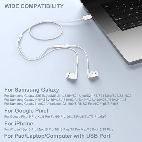 USB C Headphones, 2 Pack Wired Earbuds for Samsung S26Ultra S26+ S25 in Kuwait