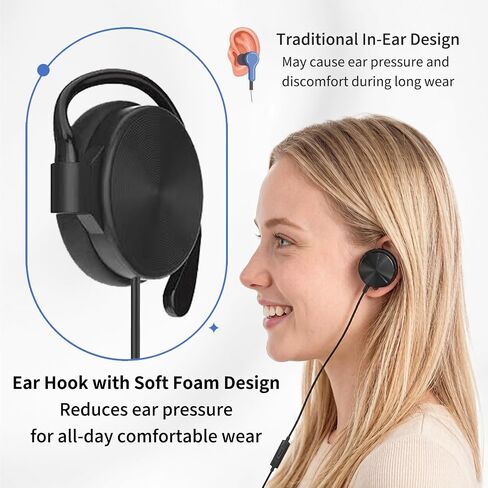 Single Side Hook Ear Headphone with Mic & Lapel Clip,30mm Driver 3.9ft in Kuwait