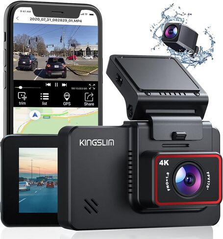 Kingslim D4 Dual Dash Cam with Built-in WiFi GPS, Front 4K/2.5K Rear 1080P for Cars , 3" IPS Touchscreen 170° FOV Dashboard Camera with Sony Starvis Sensor, Support 256GB Max in Kuwait