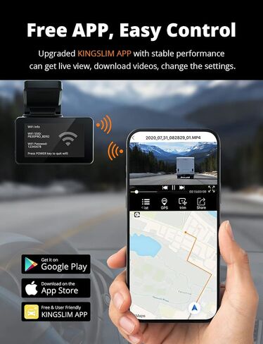 Kingslim D4 Dual Dash Cam with Built-in WiFi GPS, Front 4K/2.5K Rear 1080P for Cars , 3" IPS Touchscreen 170° FOV Dashboard Camera with Sony Starvis Sensor, Support 256GB Max in Kuwait
