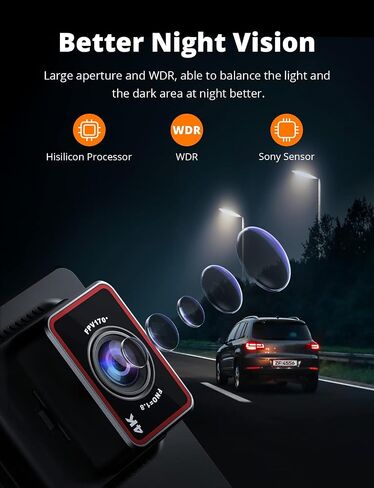 Kingslim D4 Dual Dash Cam with Built-in WiFi GPS, Front 4K/2.5K Rear 1080P for Cars , 3" IPS Touchscreen 170° FOV Dashboard Camera with Sony Starvis Sensor, Support 256GB Max in Kuwait