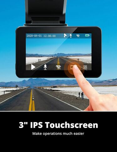 Kingslim D4 Dual Dash Cam with Built-in WiFi GPS, Front 4K/2.5K Rear 1080P for Cars , 3" IPS Touchscreen 170° FOV Dashboard Camera with Sony Starvis Sensor, Support 256GB Max in Kuwait