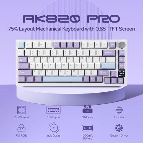 EPOMAKER Ajazz AK820 Pro 75% Wireless Mechanical Keyboard with TFT Smart Display&Knob+NEX Lite Wireless Gaming Mouse w/Screens & RGB Charging Dock in Kuwait