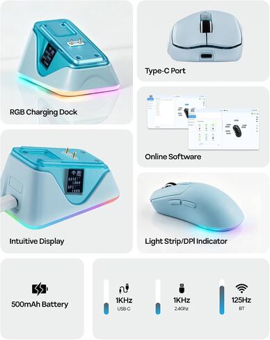 EPOMAKER Ajazz AK820 Pro 75% Wireless Mechanical Keyboard with TFT Smart Display&Knob+NEX Lite Wireless Gaming Mouse w/Screens & RGB Charging Dock in Kuwait
