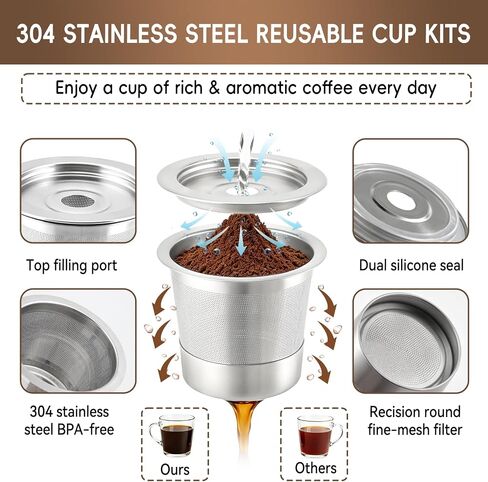 4 Pack Reusable K Cups and Coffee Pods for Ninja Coffee Maker PB051 & CFP101/PB041 304 Stainless Steel Reusable K Pod Permanent K Cups Filters Coffee Accessories with 1 Scoop in Saudi Arabia