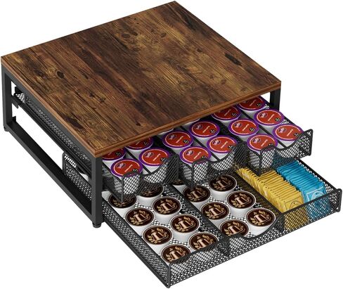 Coffee Pod Holder For Counter, 3 Pull-Out 72 K-Cup Holder Drawer, Wooden Cafe Pods Storage Organizer with Sliding Drawers for Coffee Station, Home, Kitchen, Office, Dorm (Black) in Kuwait