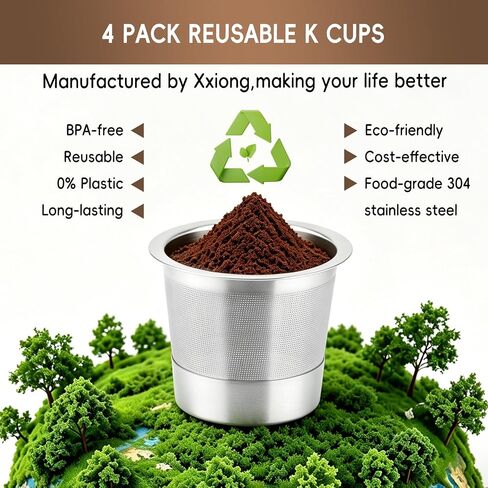 4 Pack Reusable K Cups and Coffee Pods for Ninja Coffee Maker PB051 & CFP101/PB041 304 Stainless Steel Reusable K Pod Permanent K Cups Filters Coffee Accessories with 1 Scoop in Saudi Arabia