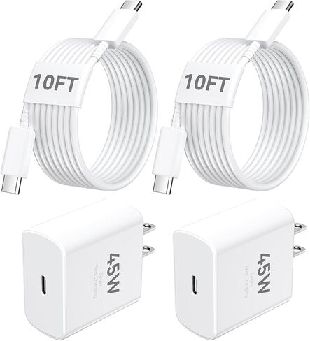 شاحن iPhone 17 16 15 شحن سريع PD 45W 2-Port، كابل USB C بطول 10 أقدام iPhone 17/16/15 Pro max سلك شحن طويل مع كتلة شاحن Apple لهاتف iPhone 17 Pro Max/17 Pro/17 Air/iPhone 16 15 Series، iPad in Kuwait