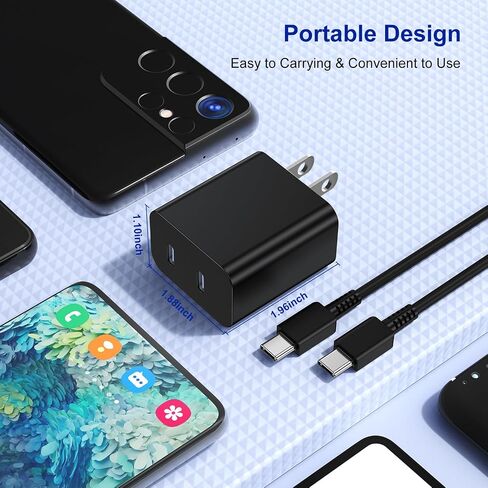 6ft/10ft منفذ مزدوج 45W iPhone 17 16 15 شاحن كتلة شحن سريع وكابل USB C طويل إلى النوع C سلك شاحن لـ Apple iPhone 17 Pro Max/17 Air/16 Pro/16/15 Pro/15 Plus/Mini/iPad Plug Cube/Samsung in Kuwait
