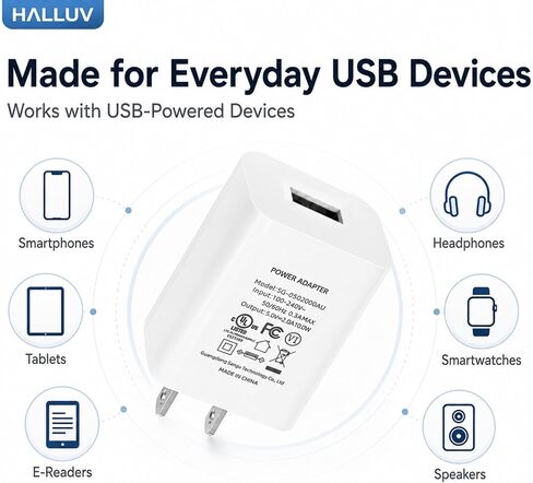 USB Wall Charger 5V 2A Power Adapter, 10W USB Charger Block Compatible with iPhone 17/16/15/14/13/12/11, Samsung Galaxy, iPad, Kindle and Android Devices, UL Listed in Kuwait