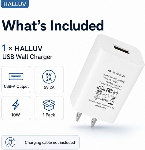 USB Wall Charger 5V 2A Power Adapter, 10W USB Charger Block Compatible with iPhone 17/16/15/14/13/12/11, Samsung Galaxy, iPad, Kindle and Android Devices, UL Listed in Kuwait