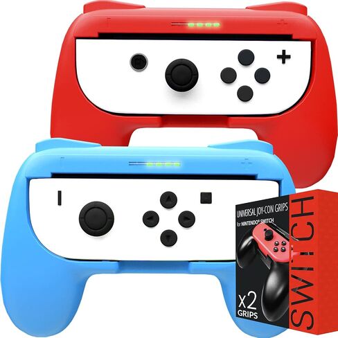 Orzly Grips compatible with Nintendo Switch Joy-Cons for Extra Comfort - TWIN PACK (1x RED & 1x BLUE) Universal Sided Grip Attachments for use with Nintendo Switch Joy-Cons in Kuwait