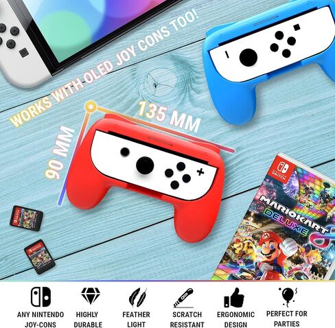 Orzly Grips compatible with Nintendo Switch Joy-Cons for Extra Comfort - TWIN PACK (1x RED & 1x BLUE) Universal Sided Grip Attachments for use with Nintendo Switch Joy-Cons in Kuwait