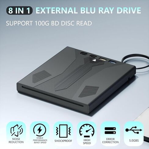 External USB 3.0 & Type-c Blu Ray Drive, 3D Optical Bluray Player for Pc Laptop Desktop, Supports 100g Disc, DVD/cd/bd Burner in Kuwait