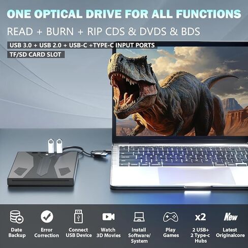 External USB 3.0 & Type-c Blu Ray Drive, 3D Optical Bluray Player for Pc Laptop Desktop, Supports 100g Disc, DVD/cd/bd Burner in Kuwait