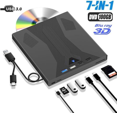 External USB 3.0 & Type-c Blu Ray Drive, 3D Optical Bluray Player for Pc Laptop Desktop, Supports 100g Disc, DVD/cd/bd Burner in Kuwait