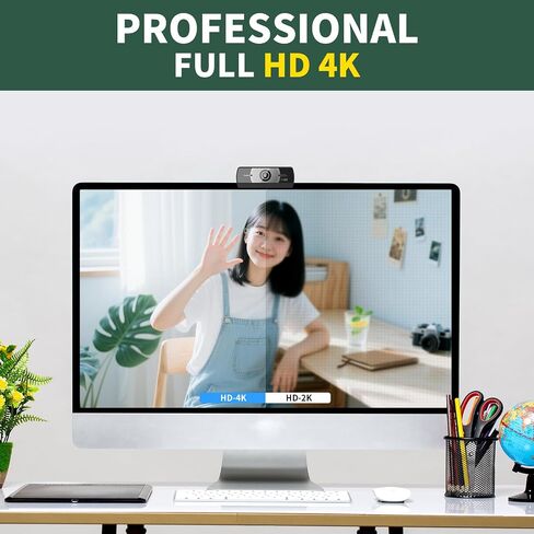 24MP 4K Ultra HD Web Camera with Microphone, USB Computer Camera for PC, Laptop, Mac, Plug and Play Desktop Web Cam for Streaming, Zoom, Teams, 4K Webcam with Auto Light Correction & Wide Angle in Kuwait
