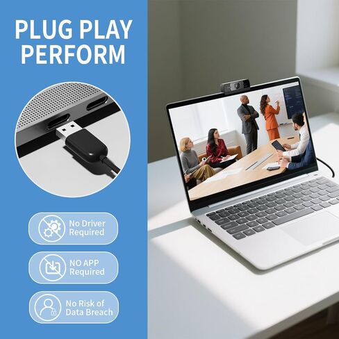 24MP 4K Ultra HD Web Camera with Microphone, USB Computer Camera for PC, Laptop, Mac, Plug and Play Desktop Web Cam for Streaming, Zoom, Teams, 4K Webcam with Auto Light Correction & Wide Angle in Kuwait