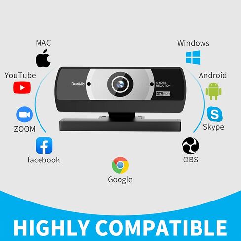 24MP 4K Ultra HD Web Camera with Microphone, USB Computer Camera for PC, Laptop, Mac, Plug and Play Desktop Web Cam for Streaming, Zoom, Teams, 4K Webcam with Auto Light Correction & Wide Angle in Kuwait