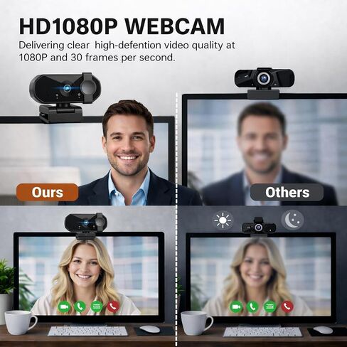 Webcam for PC, 1080P Streaming Camera, Web Camera for Desktop/Laptop Computer Webcam with Microphone, Plug and Play USB Web Cam, for Live Streaming, Video Calls in Kuwait