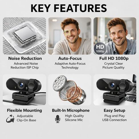 Webcam for PC, 1080P Streaming Camera, Web Camera for Desktop/Laptop Computer Webcam with Microphone, Plug and Play USB Web Cam, for Live Streaming, Video Calls in Kuwait