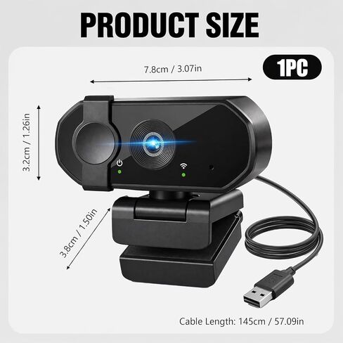 Webcam for PC, 1080P Streaming Camera, Web Camera for Desktop/Laptop Computer Webcam with Microphone, Plug and Play USB Web Cam, for Live Streaming, Video Calls in Kuwait