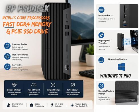 HP ProDesk G7 SFF Desktop Computer, Intel Processor, Dual 4K Display Support| 32GB RAM, 1TB Storage HDD & 128GB SSD| Wi-Fi| Bluetooth| HDMI| Wins 11 Pro| Keyboard & Mouse| Business & Personal Use in Kuwait